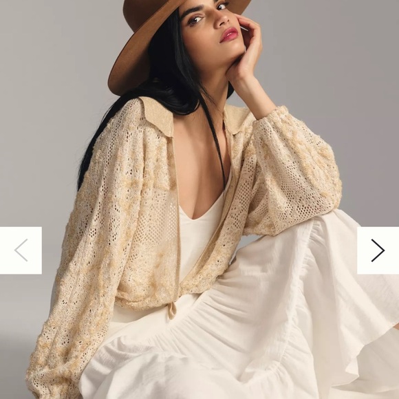 By Anthropologie Cropped Lace Cardigan Sweater XS - Picture 2 of 7